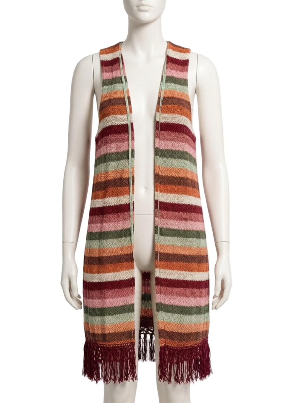 Almost Famous multicolor striped sleeveless long duster vest Large Crochet boho